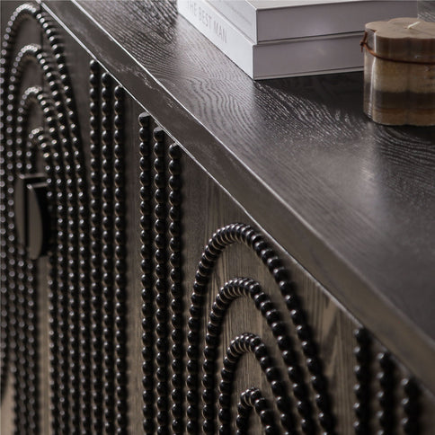 Modern Sideboard Cabinet With Decorative Nailhead Accents, Stylish Storage Solution For Dining, Living Rooms - Black