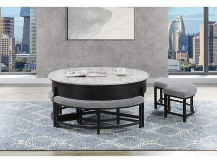 Rounded Storage Coffee Table With 3 Stools