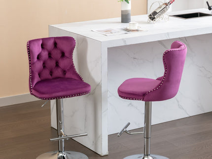 Swivel Barstools Adjusatble Seat Height From 25-33", Modern Upholstered Base Bar Stools With Backs Comfortable Tufted For Home Pub And Kitchen Island (Set of 2)