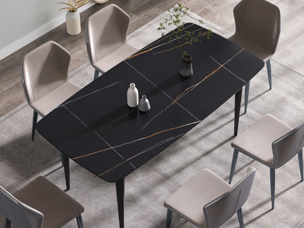 70.87" Modern Artificial Stone Curved Metal Leg Dining Table, Can Accommodate 6-8 People