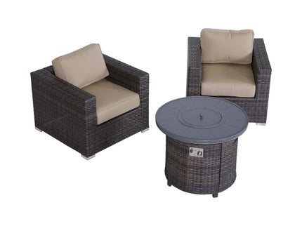 Rattan Patio Set With Comfortable Cushions And Fire Pit