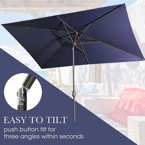 Rectangular Patio Umbrella With Crank Tilt, Polyester UV-Resistant Canopy