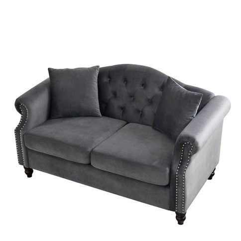 2 Seater Chesterfield Sofa With Rolled Arms And Nailhead Trim For Living Room