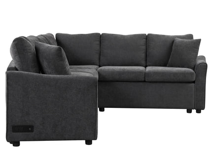 L-Shaped Sofa Convertible Sofa Bed Pull Out Sofa Sleeper With Two Back Pillows, Two USB Ports And Two Power Sockets For Living Room