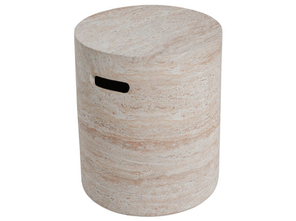 Modern Concrete Side Table With Travertine, Indoor / Outdoor Use - Beige