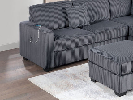 Upholstered L - Shaped 4 Piece Sectional Set With USB, Cocktail Ottoman