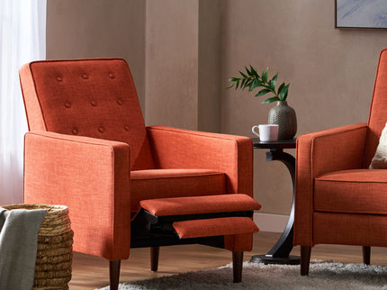 Mid-Century Modern Recliner With Button Tufted Waffle Stitch