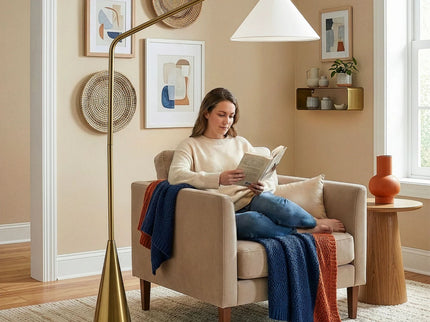 Lisbon - Floor Lamp With On / Off Switch Coned Base Hanging Shade - Antique Brass / White