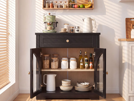 Sideboard Cabinet With 1 Drawer And 2 Arched Doors With Adjustable Shelves For Entryway - Black