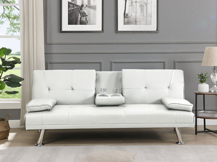 Futon Sofa Bed With Armrest Two Holders Wood Frame, Stainless Leg