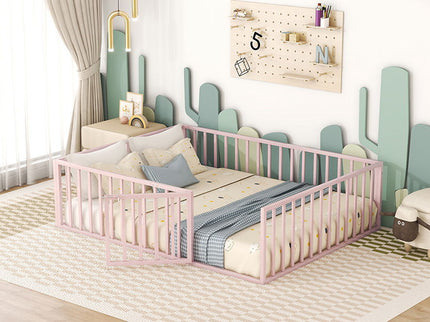 Metal Floor Bed Frame With Fence And Door