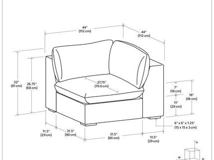 Jasmine - Corner Sofa Module - Gray