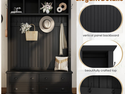 Hall Tree With 4 Drawers, Coat Rack With 6 Hooks