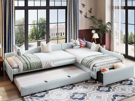 Upholstered Double Daybed With Trundle And Drawer