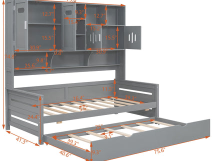 Daybed With All-In-One Cabinet And Shelf