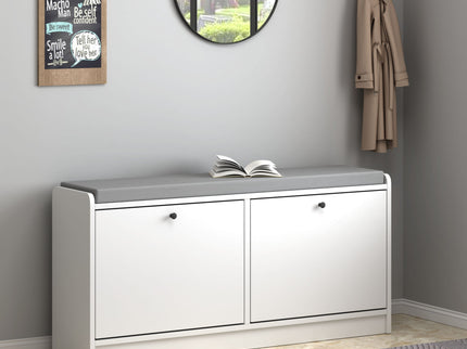 Shoe Storage Bench With Cushion, Entryway Organizer Cabinet For Hallway - White