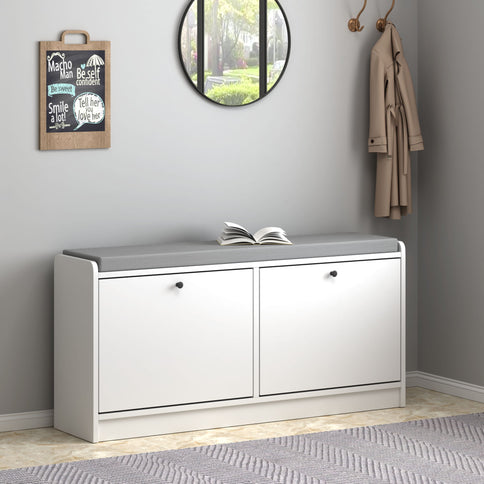 Shoe Storage Bench With Cushion, Entryway Organizer Cabinet For Hallway - White