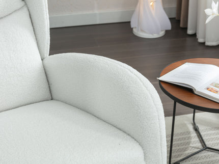 Teddy Fabric Rocking Chair With Packet Wood Legs - Ivory