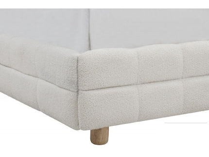 Modern Platform Bed With Upholstered Grid-Patterned Headboard