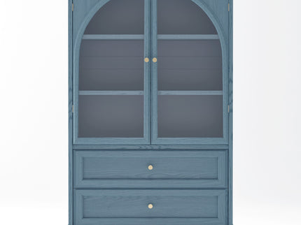 Glass Door Display Case With 2 Drawers And Adjustable Shelf