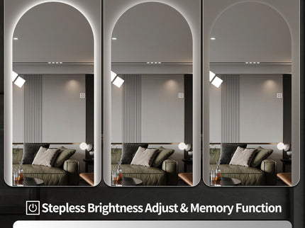 LED Full Length Wall Mirror With Symmetrical Arch Design, 3 Color Dimmable Lighting - Silver