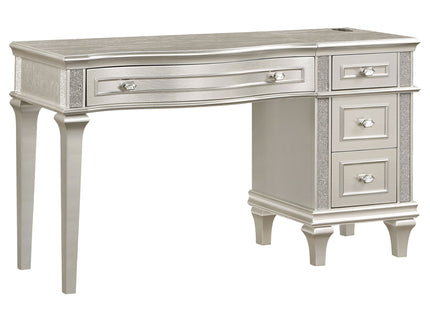 Colwood - 4 Drawer Vanity Desk With And Built In Charging - Silver Gray