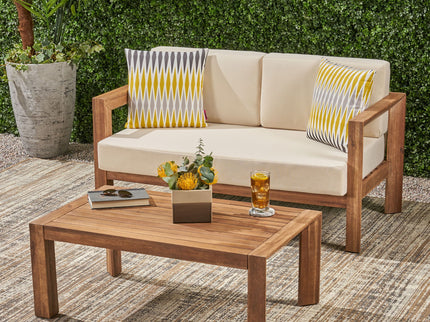 2 Piece Patio Set With Open-Back Loveseat And Coffee Table - Beige / Brown