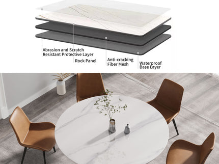 59.05" Modern Artificial Stone Round Carbon Steel Base Dining Table - White / Black