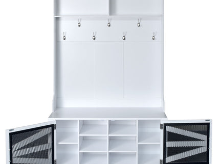 Entryway Bench With Coat Rack, 3 In 1 Design And Adjustable Shelves