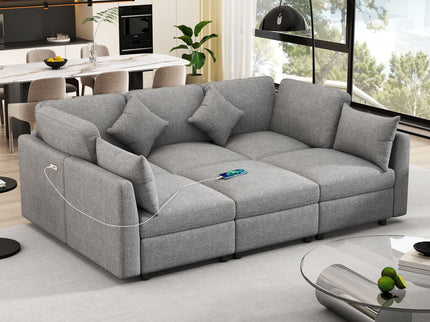 Sectional Sofa Modular U-Shaped With Ottoman & USB Ports