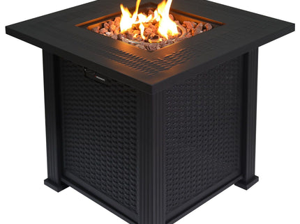 Outdoor Fire Pit Table With Lava Rocks, Propane Fire Pit - Black