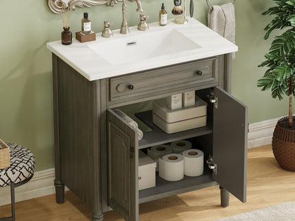 Vintage Bathroom Vanity With Sink, Rustic Cabinet With Soft Close Doors
