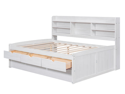Captain Bed With Built In Bookshelves, 3 Storage Drawers, And Trundle
