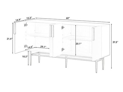 Modern Elegant 4 Door Sideboard Metal Handle Buffet Cabinet For Dining Room, Living Room, Bedroom, Hallway