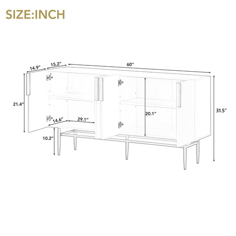 Modern Elegant 4 Door Sideboard Metal Handle Buffet Cabinet For Dining Room, Living Room, Bedroom, Hallway