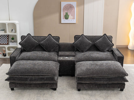 Modern Sectional Sofa With Removable Ottomans, USB Ports