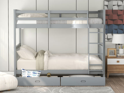 Bunk Bed With Ladders And 2 Storage Drawers