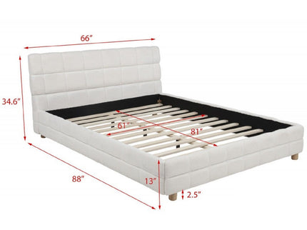 Modern Platform Bed With Upholstered Grid-Patterned Headboard