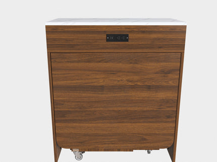 Extendable Dining Table With Power Socket, Lockable Casters, Storage Cabinet
