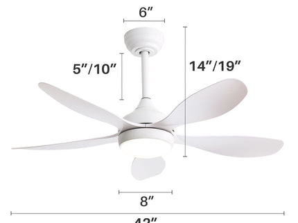 42" Ceiling Fan With Remote Control, DC Reversible Motor, 6 Speeds, 3Cct LED Light - White