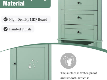Tall Storage Cabinet With 3 Drawers And Adjustable Shelves For Bathroom
