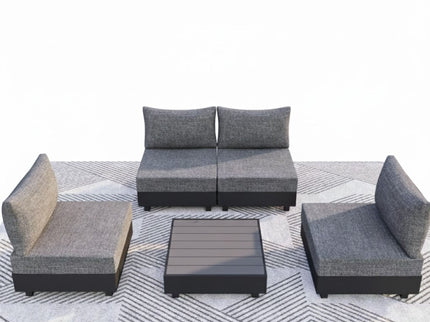 Patio Sectional Set With Modular Armless Chairs And Coffee Table - Gray