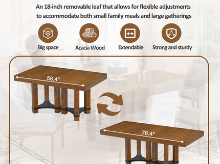Topmax - 7 Piece Rustic Extendable Dining Table Set With Removable Leaf, 2 Arm Chairs And 4 Armless Chairs