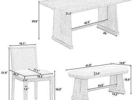 Dining Set With Rectangular Table, 4 Upholstered Chairs & 1 Padded Bench