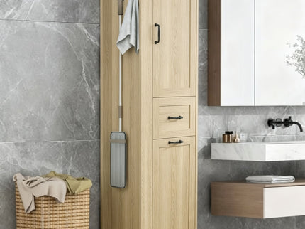 Modern Tall Storage Cabinet With Tilt-Out Compartment, Adjustable Shelves
