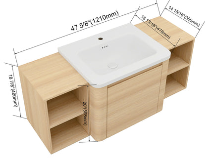 Wall Mounted Bathroom Vanity With Sink, Storage Shelves & Soft Close Door