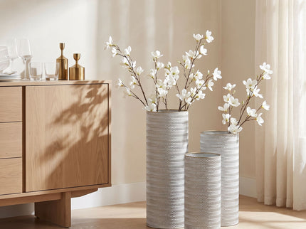 Decorative Tall Floor Vases For Home Decor (Set of 3) - White / Gold
