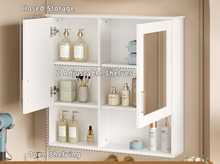 2 In 1 Wall-Mounted Mirror Cabinet With Adjustable Shelves, Soft-Close Doors, High-Definition Mirror & Storage