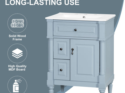 Freestanding Bathroom Vanity With Sink, Adjustable Shelf & Flip Drawer