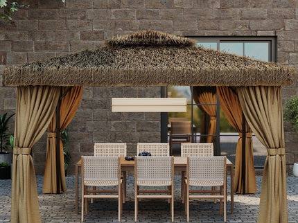 Outdoor Patio Gazebo With Double Canopy, Mosquito Net & Privacy Curtain - Brown
